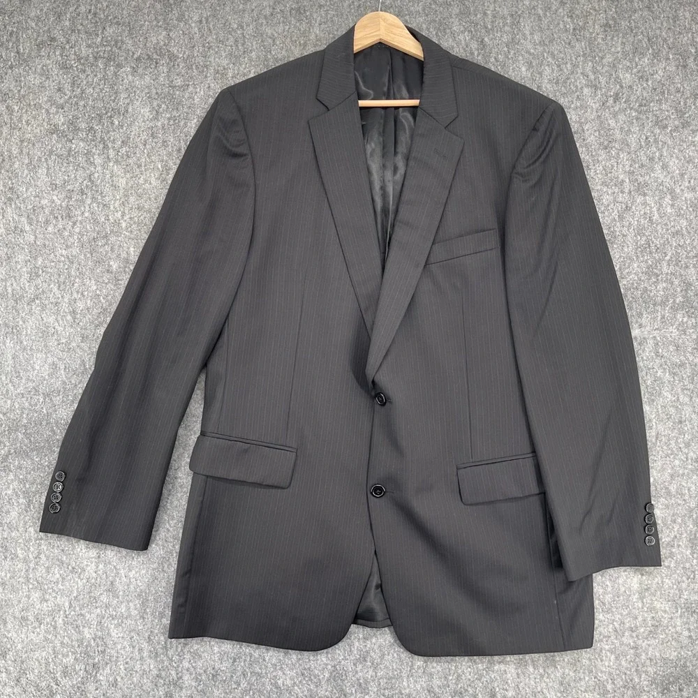 John Varvatos Blazer 42L Mens Pinstripe Black Two Button Suit Jacket